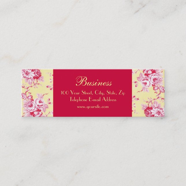 Mini Carte de visite jaune maigre 2 de roses chics (Devant)