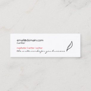 Mini Carte de visite maigre simple de plume/feuille