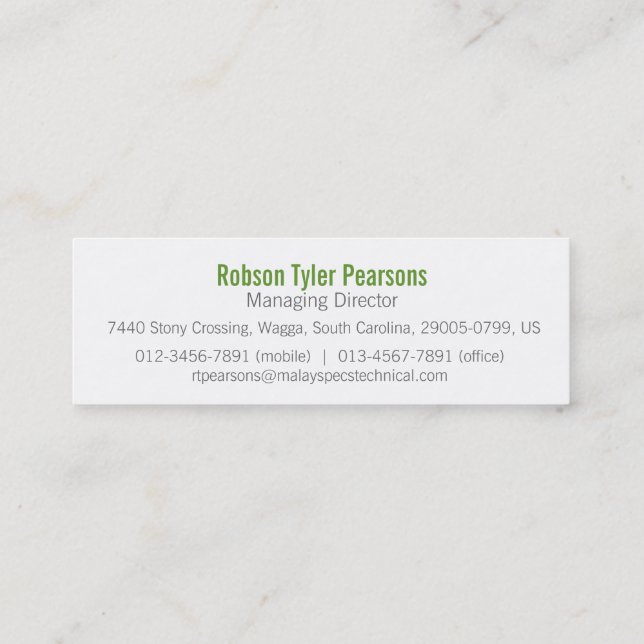 Mini Carte de visite maigre vert et blanc professionnel (Dos)