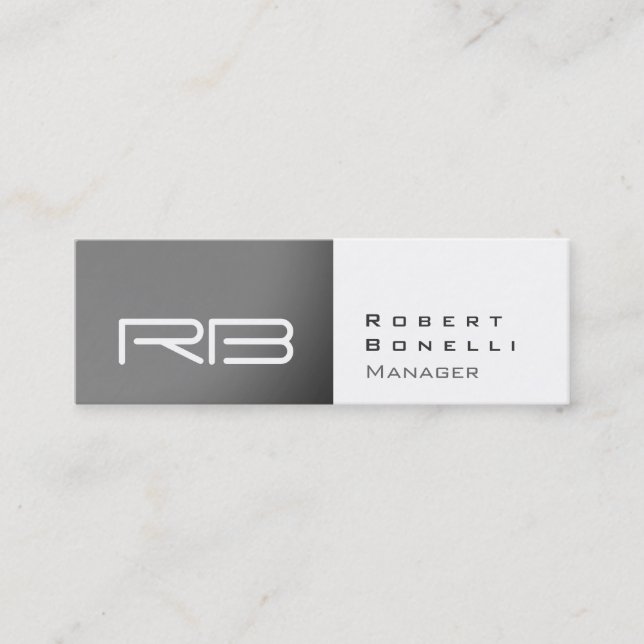 Mini Carte de visite Manager Monogramme Blanc Gris Slim (Devant)