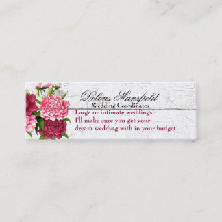 Mini Carte de visite mince en bois rustique et pivoines