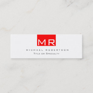 Mini Carte de visite mince moderne monogramme blanc rou