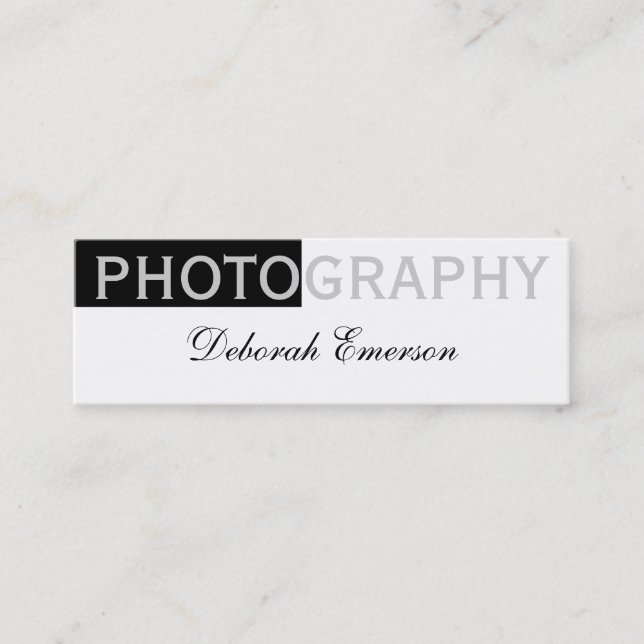 Mini Carte de visite moderne slim blanche noire script (Devant)