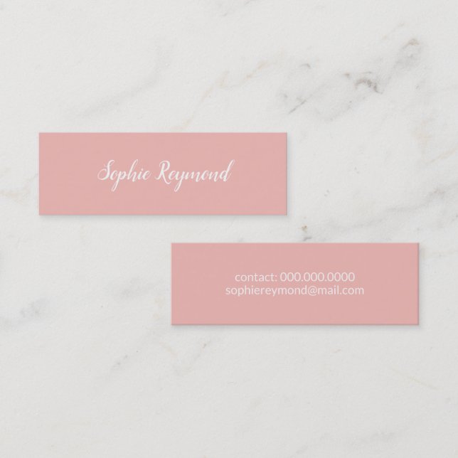 Mini carte de visite rose élégant avec nom de script (Devant / Derrière)