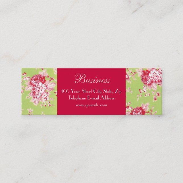 Mini Carte de visite vert maigre 2 de roses chics (Devant)