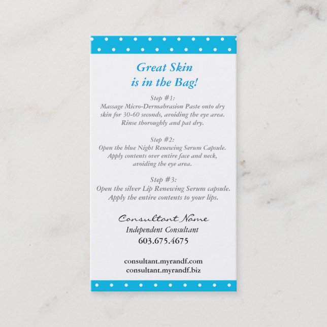 Mini carte d'instruction faciale (Devant)