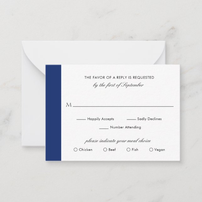 Mini carte RSVP mini bleu marine Elegant Wedding (Devant)