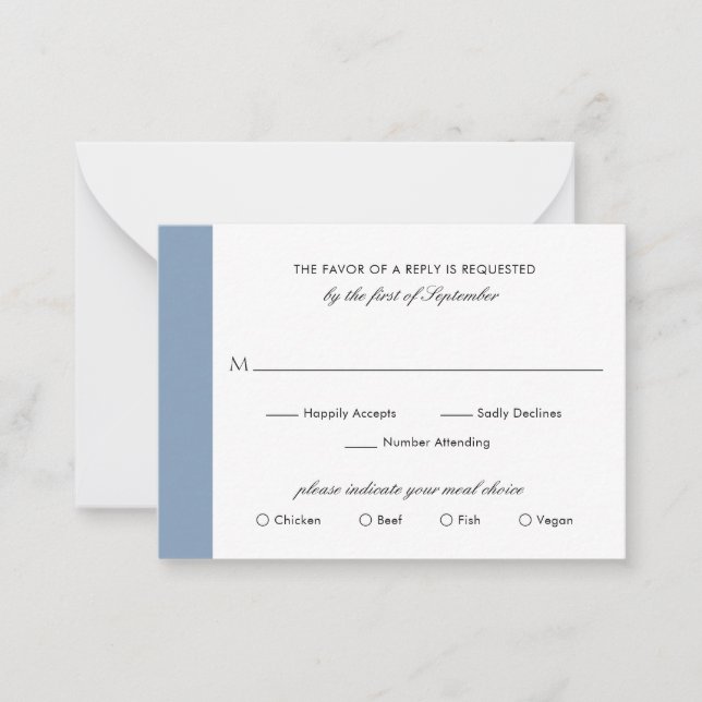 Mini carte RSVP mini Mariage bleu Dusty (Devant)