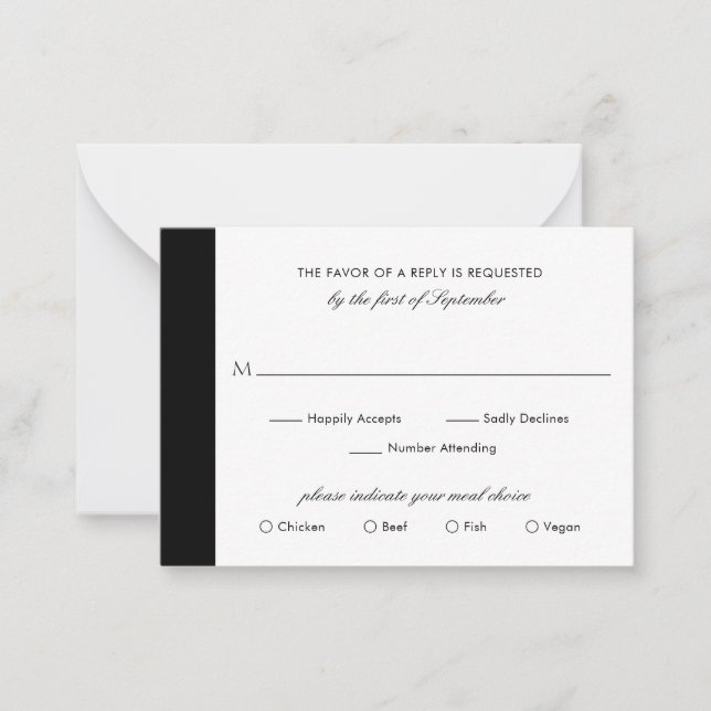 Mini carte RSVP mini Mariage noir blanc (Devant)