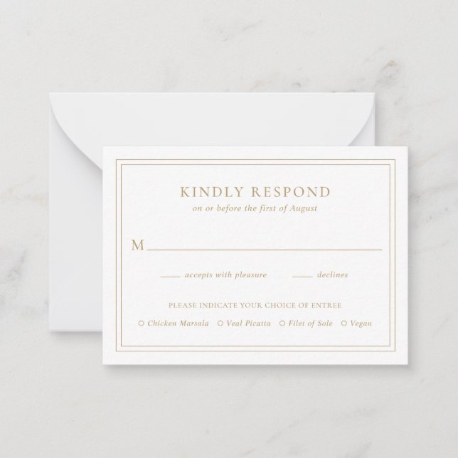 Mini carte RSVP pour mariage élégant en or simple (Devant)