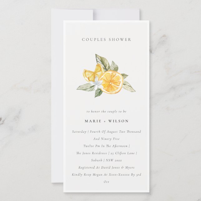 Mini citron Boho Botanique Couples Invitation de d (Devant)