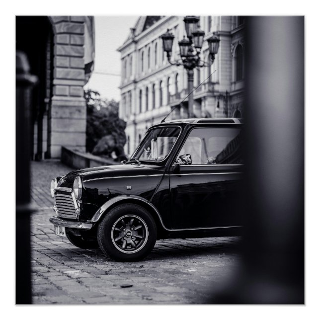Mini Cooper noir et blanc poster de voiture classi (Devant)