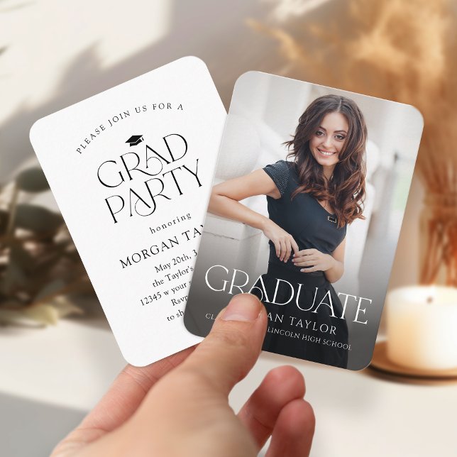 Mini Élégance Gracieuse Photo Invitation de Remise (Mini Graceful Elegance Photo Graduation Invite)
