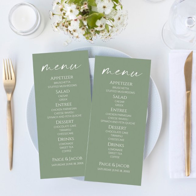 Mini Élégant Sage Vert Mariage Menu alimentaire (Créateur téléchargé)
