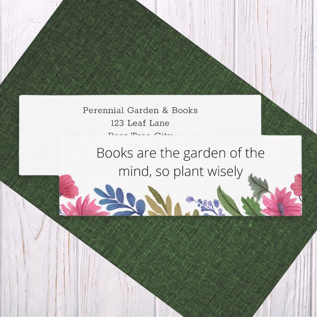 Mini Floral Garden Books Sagesse Signet Carte de visite (A very pretty bookmark with floral border and motivational words)