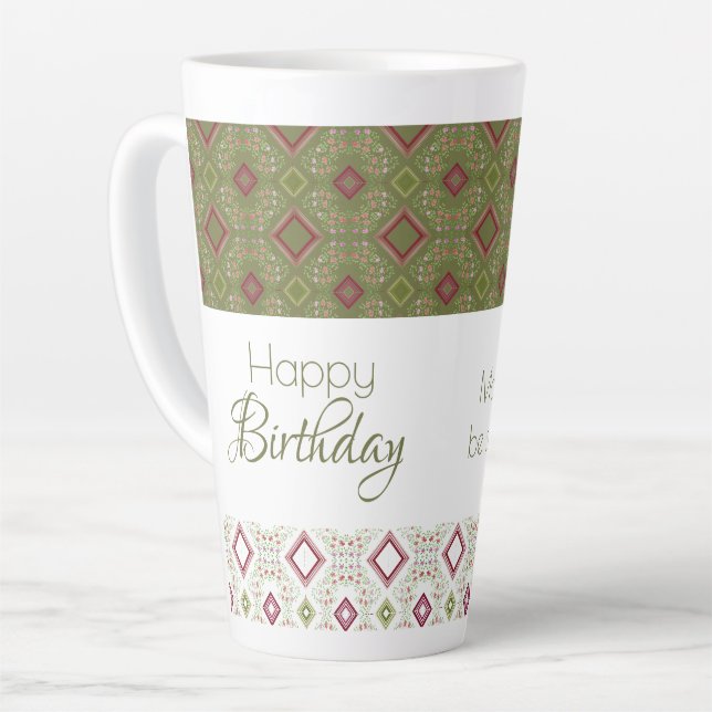 Mini Floral Joyeux Anniversaire Latte Mug (Angle gauche)