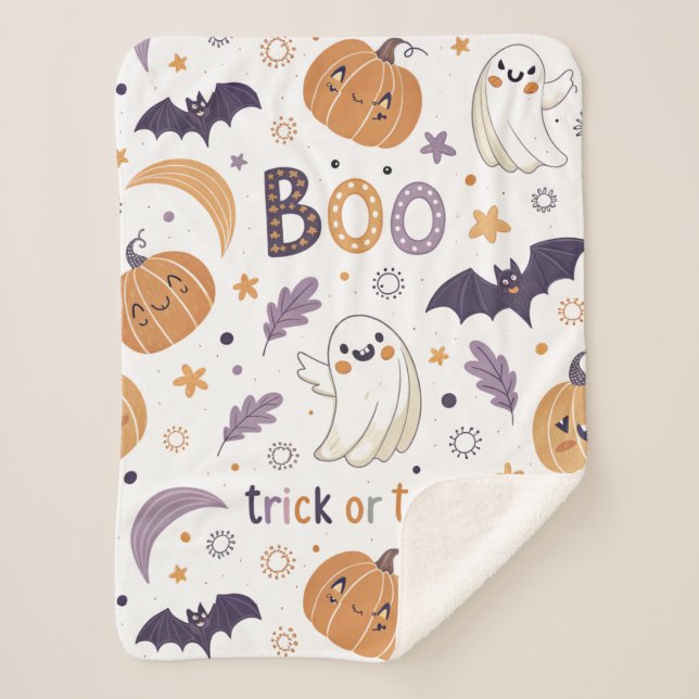 Mini Ghost & Pumpkin Sherpa Plaid – Taille Small (Devant)