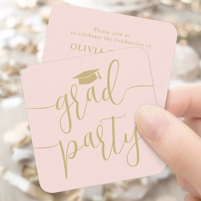 Mini Graduation Party Invitation Blush & Gold Card (Créateur téléchargé)