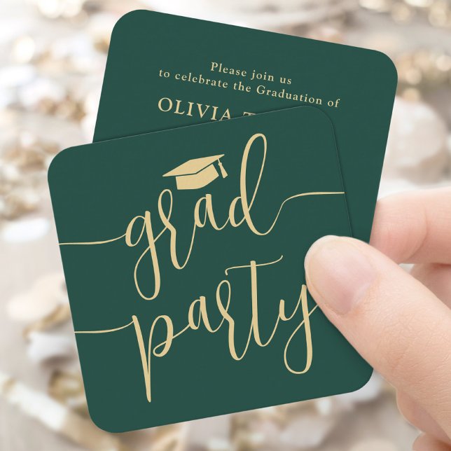Mini Graduation Party Invitation Green & Gold Card (Créateur téléchargé)
