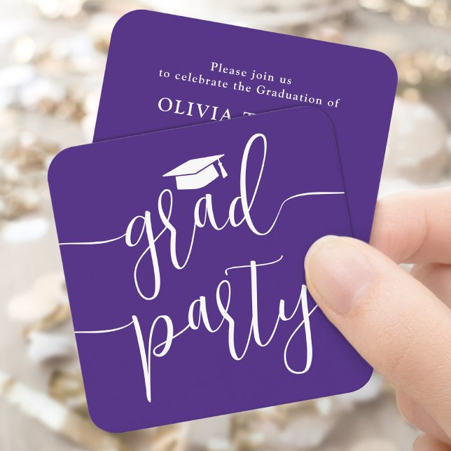 Mini Graduation Party Invitation Purple White Card (Créateur téléchargé)