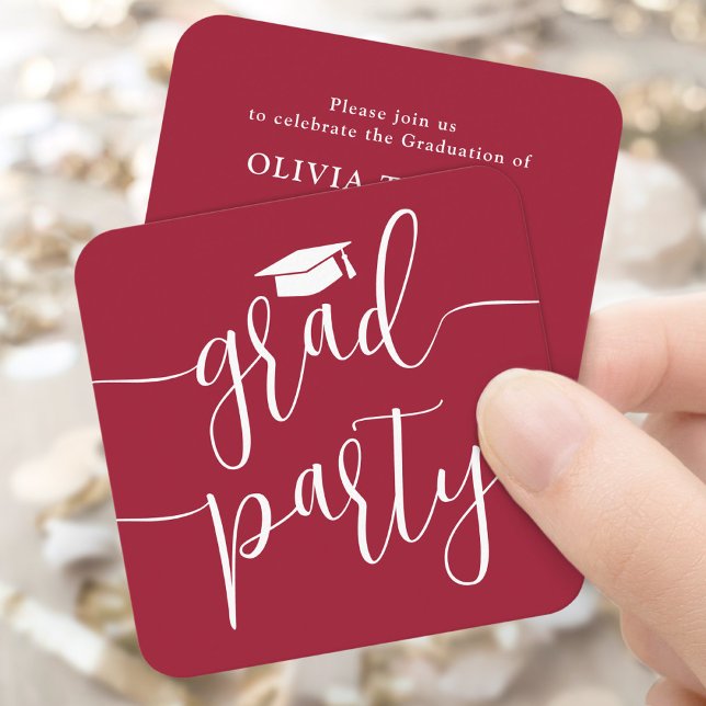 Mini Graduation Party Invitation Red & White Card (Créateur téléchargé)