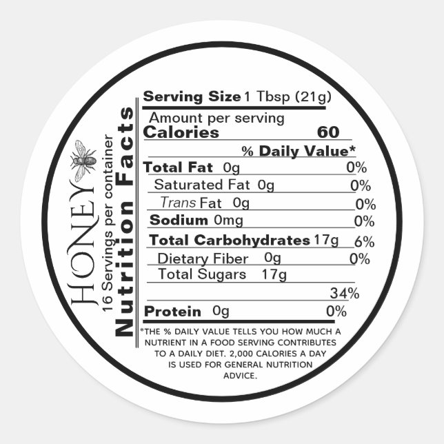 mini Honey Nutrition Facts Round Étiquette Black B (Devant)