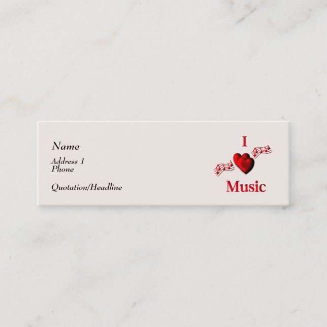 Mini I Heart Music Carte de visite (Devant)