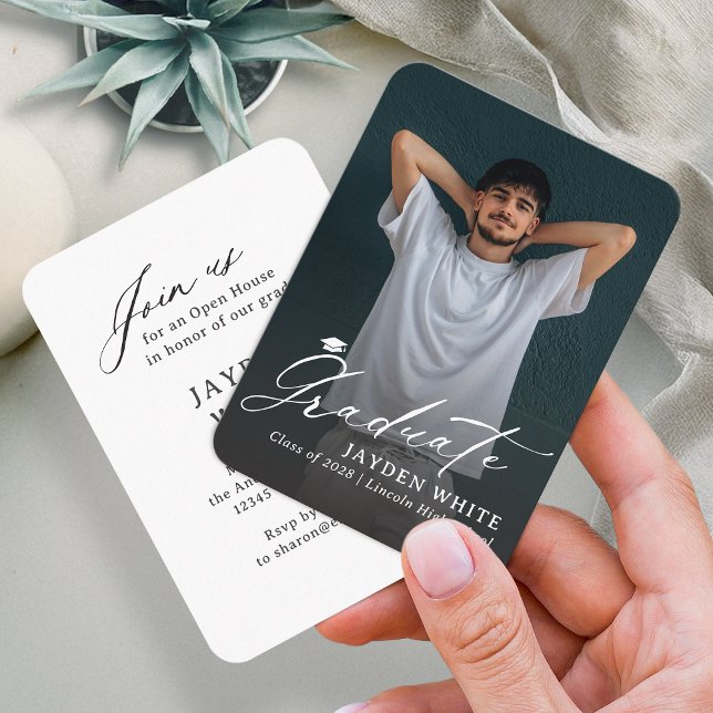 Mini Invitation moderne de script de pinceau photo (Mini Modern Brush Script Photo Graduation Invite)