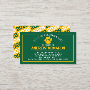 Mini Invitations de diplôme Green & Gold Pawprint