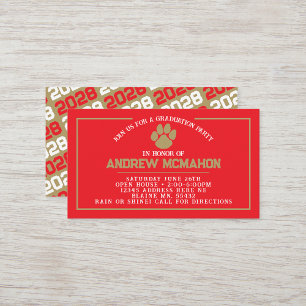 Mini Invitations de diplôme Red & Gold Pawprint