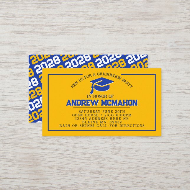 Mini Invitations de graduation Gold & Blue (Blue & Yellow Gold Mini Graduation Invites for Friends, Team Mates or as Inserts!)