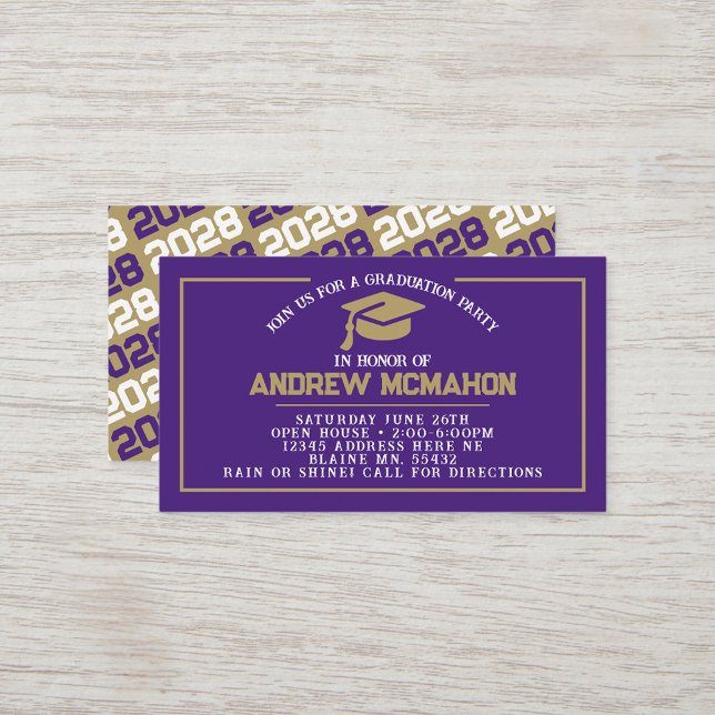 Mini Invitations de Graduation Purple & Gold (Purple, White & Bronze Gold Mini Graduation Invites for Friends, Team Mates or as Inserts!)