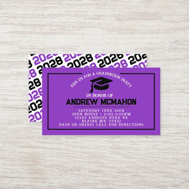Mini Invitations de la Graduation Purple & Black (Purple and Black Mini Graduation Invites for Friends, Team Mates or as Inserts!)
