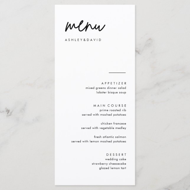 Mini-Mariage 4x9 Cartes de menu| Menu moderne (Devant)