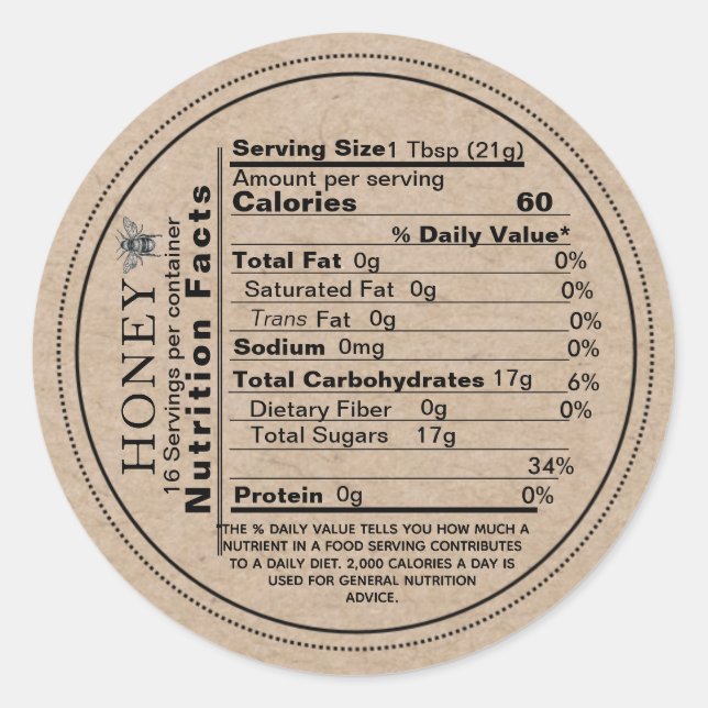 Mini Miel valeur nutritive Kraft Étiquette abeille (Devant)
