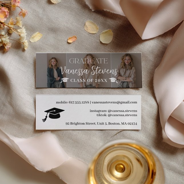 Mini Moderne simple Carte de visite de fin d'études Sim (Modern Casual Simple3 photos name card graduation)
