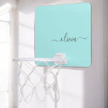 Mini-panier De Basket Aqua Blue Turquoise Moderne Script Girl Monogramme<br><div class="desc">Aqua Bleu Turquoise Simple Script Monogramme Nom Mini Basketball Boucle. Cela rend le cadeau parfait pour 16 ans,  mariage,  douche nuptiale,  anniversaire,  baby shower ou bachelorette pour quelqu'un qui aime le luxe glam et les styles chic.</div>