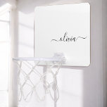 Mini-panier De Basket Noir Blanc moderne Script Girl Monogramme Nom<br><div class="desc">Noir et Blanc Simple Script Monogramme Nom Mini Basketball Hoop. Cela rend le cadeau parfait pour 16 ans,  mariage,  douche nuptiale,  anniversaire,  baby shower ou bachelorette pour quelqu'un qui aime le luxe glam et les styles chic.</div>