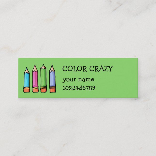 Mini Petit Carte de visite vert crayons de couleur (Devant)