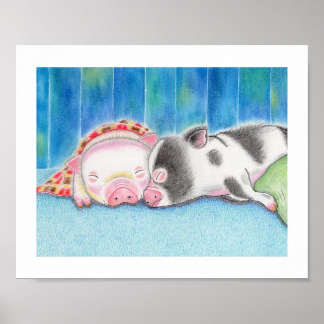 Mini Pigs Piglets Kids Art Poster Print (Devant)