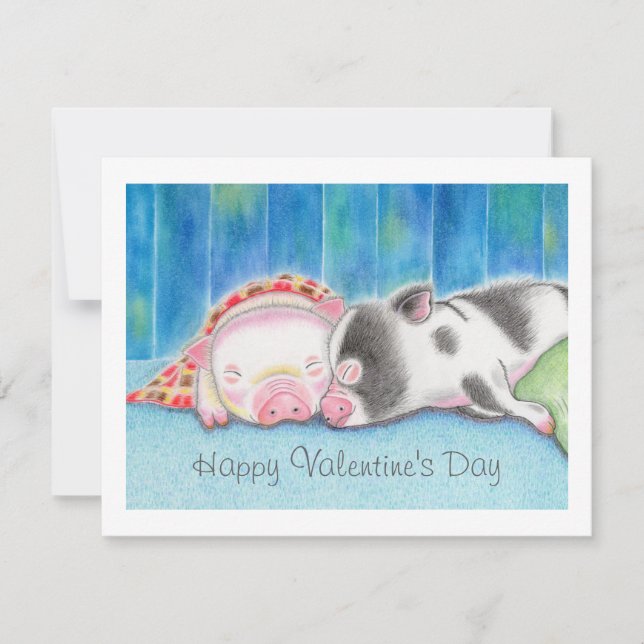 Mini Pigs Piglets Valentine's Day Flat Card (Devant)