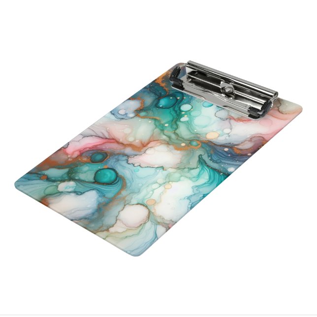 Mini Porte-bloc Abstrait en rose, sarcelle, bleu et or (Angle3)