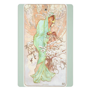 Mini Porte-bloc Alphonse Mucha Hiver Vintage Art Nouveau peinture