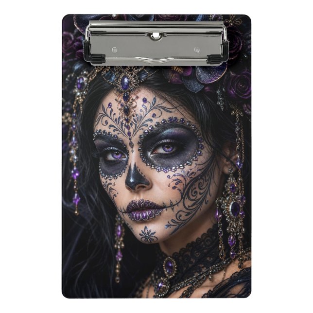 Mini Porte-bloc Améthyste Orchidée Calavera – Crâne de Sucre Gothi (Devant)