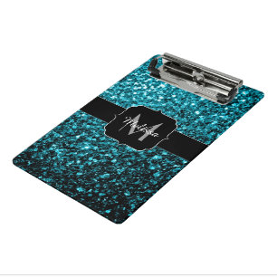 Mini Porte-bloc Aqua bleu brillant faux paillettes scintille Monog