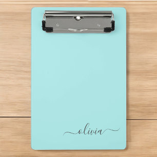 Mini Porte-bloc Aqua Blue Turquoise Moderne Script Girl Monogramme