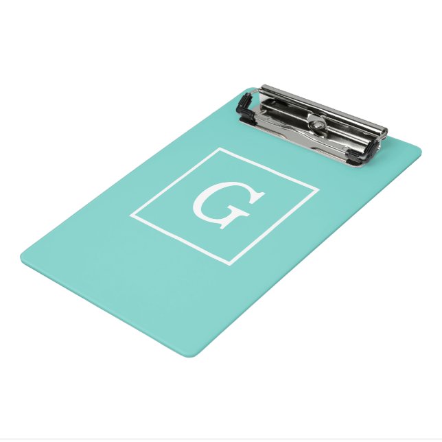 Mini Porte-bloc Aqua Turquoise Blanc encadré Monogramme initial (Angle3)
