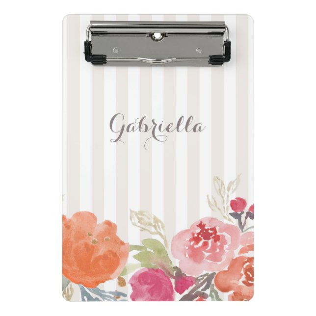 Mini Porte-bloc Aquarelle Orange Peonies Pinstripes Personnalisé (Devant)