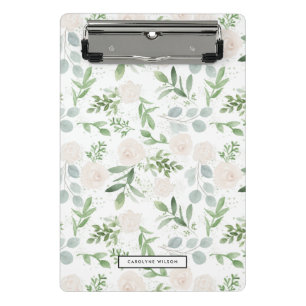 Mini Porte-bloc Aquarelle vert et fleurs blanches Motif