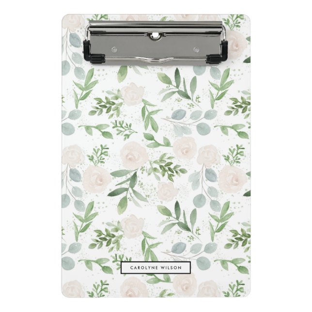 Mini Porte-bloc Aquarelle vert et fleurs blanches Motif (Devant)